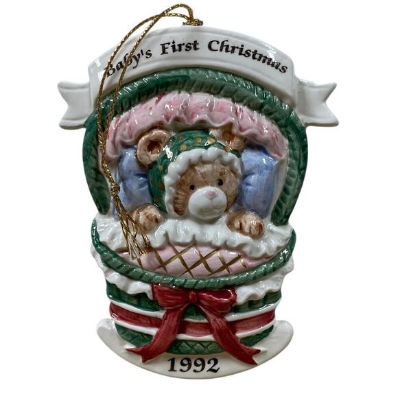 Fitz & Floyd "Rock-A-Bye Teddy" Christmas 1992 Ornament New In Box - Picture 1 of 4